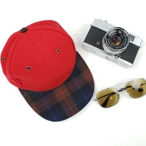 Vintage Red Wool Plaid Cap Hat